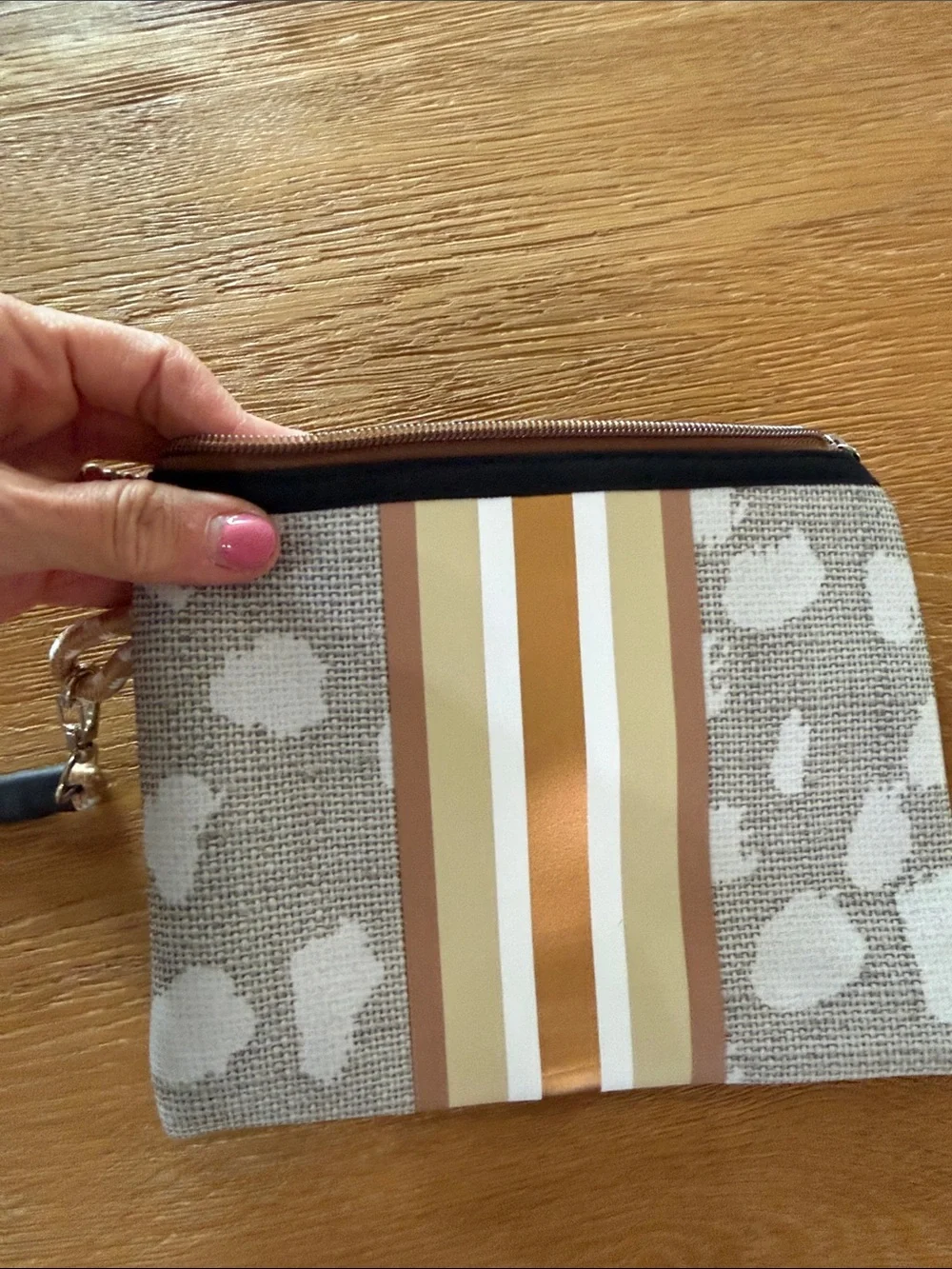 Wristlet Pouch in Beige and Brown Stripes